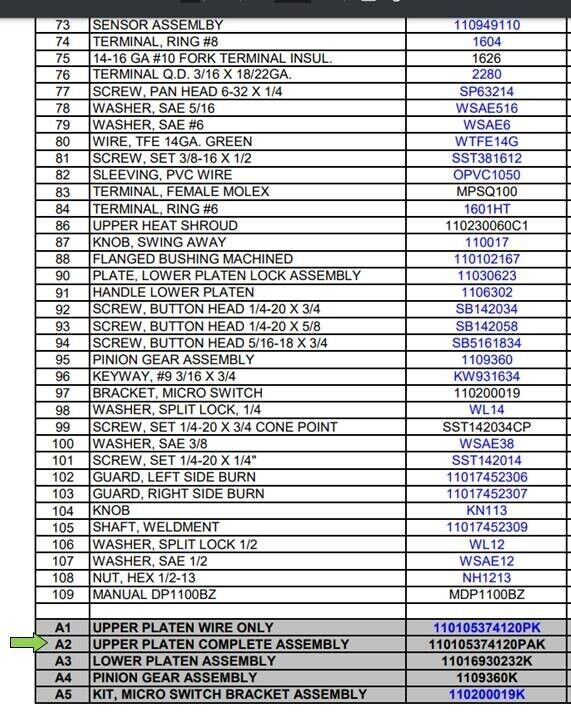 Doughpro Proluxe Dough Press DP1100 Upper Platen, Heat Shroud, w/ Mounting Bolts