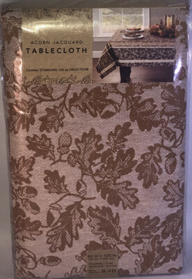 Bed Bath Beyond Fall Autumn Pumpkin Acorn Jacquard 60x102 Oblong/Oval Tablecloth