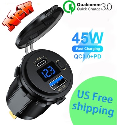 24V QC3.0+PD USB Car Fast Charger Socket Power Outlet Adapter LED Voltmeter