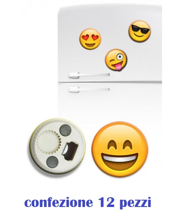 Set 12 Pezzi Calamita Magnete Frigo Emoticon Faccine Con Apribottiglia moc
