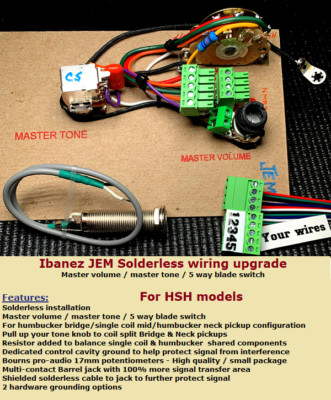 Ibanez Jem Solderless HSH Wiring Upgrade with Bourns Pro-Audio pots & Coil split