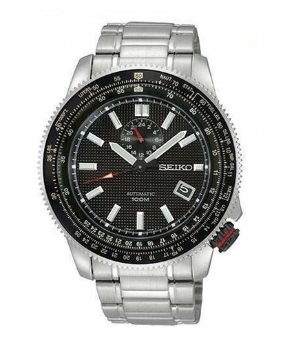 Pre-owned Seiko Ssa005 Automatic 44mm Men Watch Black Dial Steel Bracelet Pilot Date