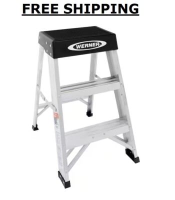 Foldable Step Ladder Aluminum 2 ft. (8 ft. Reach Height) 300 lb Capacity Sturdy