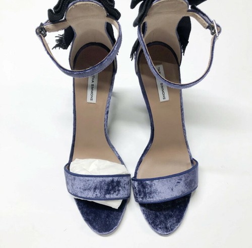 Pre-owned Tabitha Simmons Frances Sapphire Velvet Bow Heels Sandals Size 8us/38eu In Blue