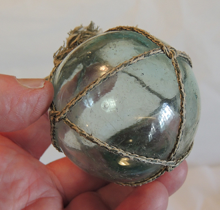 3 Vtg Japanese GLASS FISHING FLOATS Marks, Nets, Color Variations & bubbles (#34