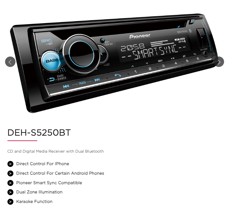 Pioneer DEH-S5250BT Shortwave Bluetooth FM AM SW RDS USB