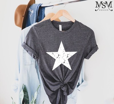 White Star Heather Grey Womens Shortsleeve T Shirt Bella Canvas