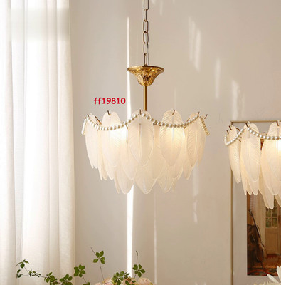 Vintage Chandelier Crystal Glass Feather Light French Pendant Hanging Lamp