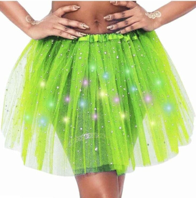 Women's LED Skirt Light Up Star Tutus Glow Tulle Dance Skirts Party Rave Lime