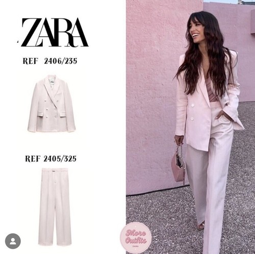 Pre-owned Zara Women Set Double Breasted Blazer + Straight Cut Pants Pink 2406/235+2405/23