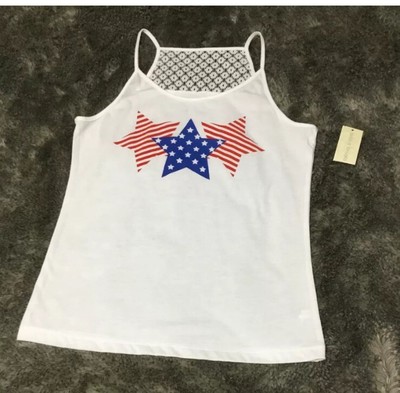 Bobbie Brooks Girls Tank Top American Flag Stars Mesh Back Size L 10-12 NWT