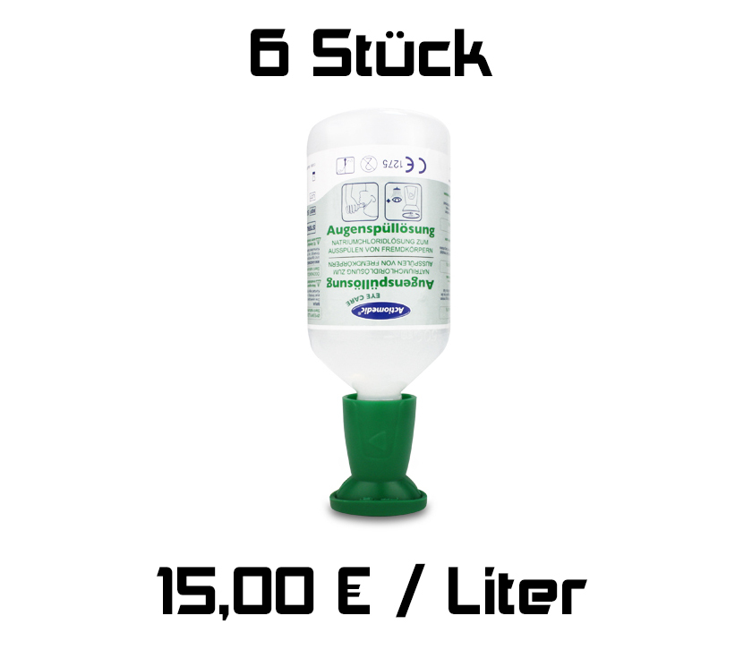 6x Augenspülflasche 500ml NaCl Augenspüllösung nach DIN 15154 Augenspülung