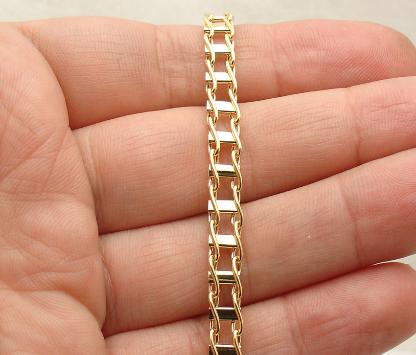 Pre-owned Bestgoldshop Mens 20" Italian Railroad Chain Necklace Lobster Clasp Real 14k Yellow Gold