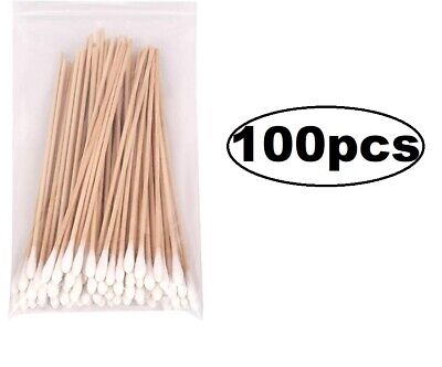 Pack of 100 (6'') Swabs Cotton Tipped Stick Applicator Single Tip (Wooden Handle)