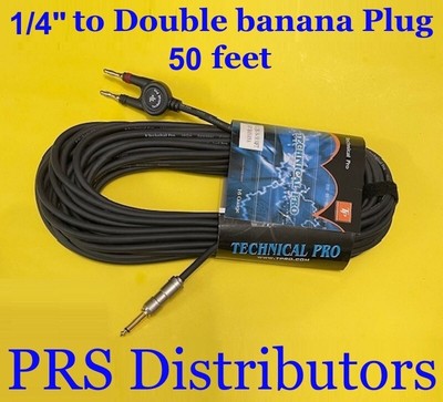 Technical Pro 50 feet 16 Gauge 1/4'' Mono plug to Dual Banana Plug Speaker Cable