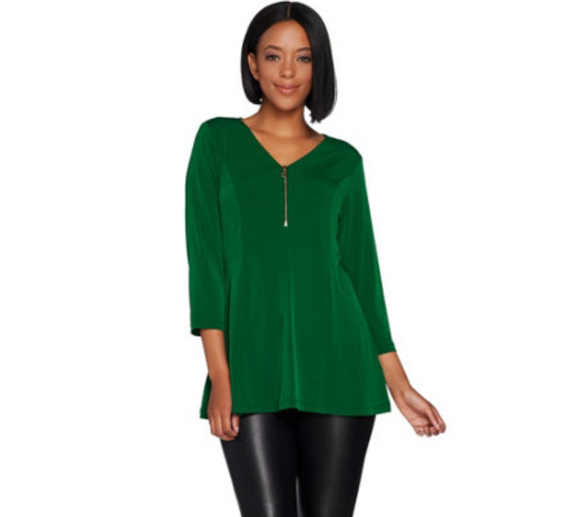 Susan Graver Liquid Knit Fit & Flare Top With ZIpper~3X~U