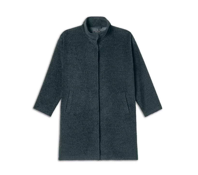 Pre-owned Eileen Fisher $698  Stand Collar Alpaca / Wool Coat Ivy Green Sz L