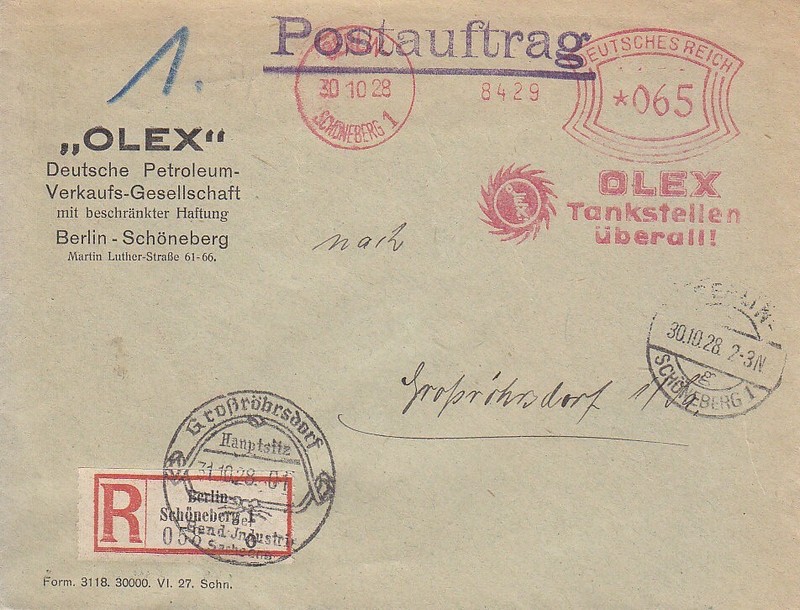 Frei- Stempel - Wertangabe - 065  - Berlin - 1928 - Einschreiben-Brief