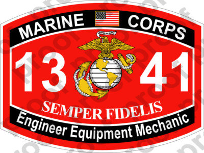 STICKER USMC MOS 1341 Engineer Equipment Mechanic   ooo   USMC Lisc No 20187
