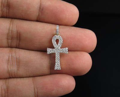 Pre-owned Jewelry Unlimited Men's 10k Yellow Gold Solid Ankh Cross Genuine Diamond Pendant 0.4 Ct 1"