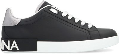 Pre-owned Dolce & Gabbana Portofino Spoiler Leather Low-top Sneakers In Black