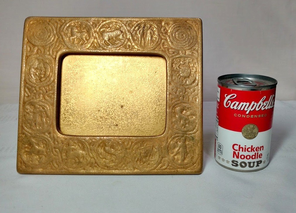 TIFFANY STUDIOS, ZODIAC PICTURE, LARGE CALENDAR FRAME, GOLD (DORE') ACID ETCHED~