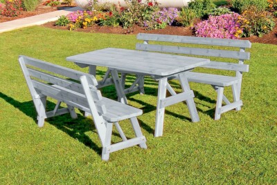 Cedar Backed Bench Picnic Table SET- Multiple Size and Color Options- Amish Made
