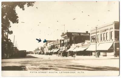Lethbridge Alberta Canada ~ 5th Street & Hotel Dallas RPPC Real Photo 1920's