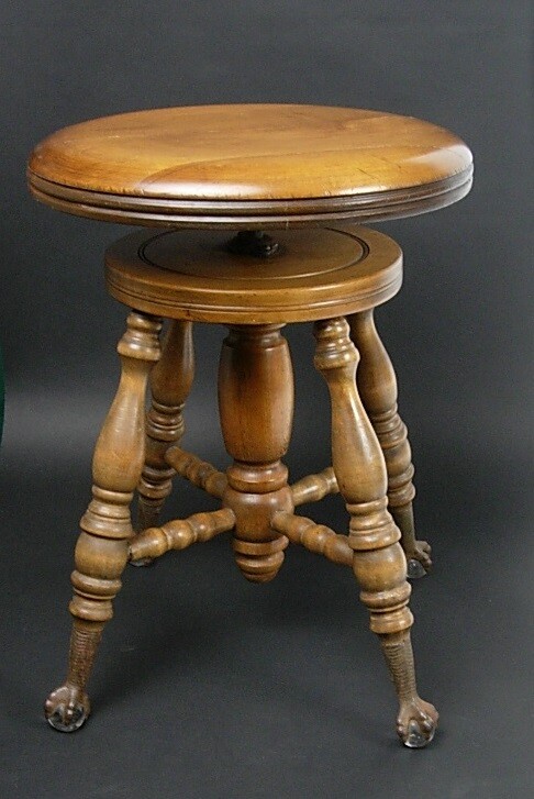 Antique Charles Chas Parker Co. Victorian Piano Stool with Claw Glass Ball Feet