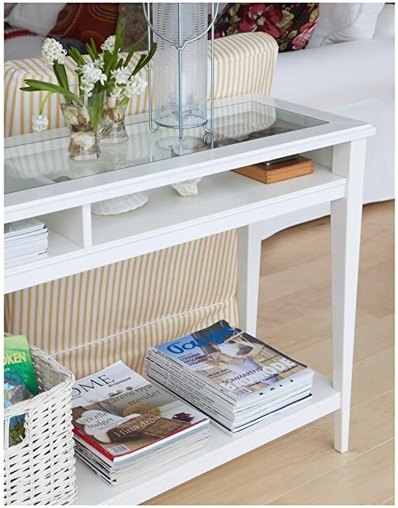 IKEA Liatorp White Console Hall Side Table with Glass Top in Leighton