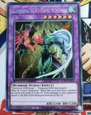 Yugioh ELEMENTAL HERO FLAME WINGMAN SECRET RARE SGX1-ENA21 1ST ED   