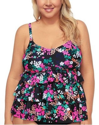 Island Escape BLACK Dahlia Floral Tankini Swim Top Plus Size 20W