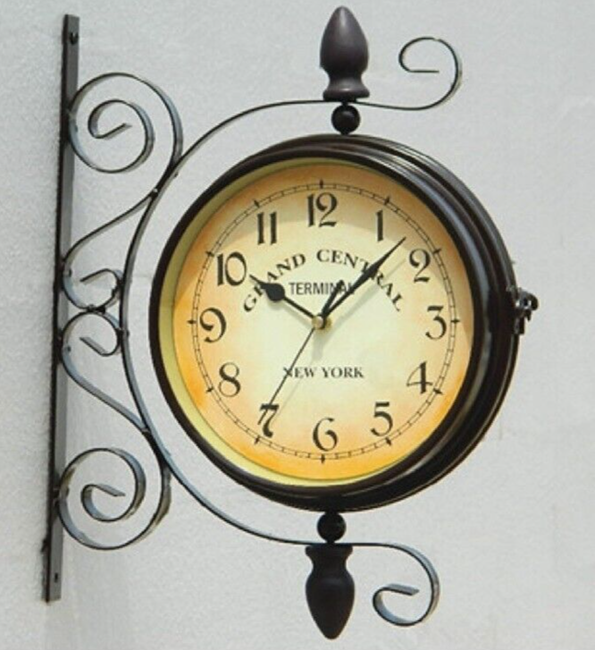 Retro Antique Double Sided Wall Clock Grand Central Terminal Station, AA Battery