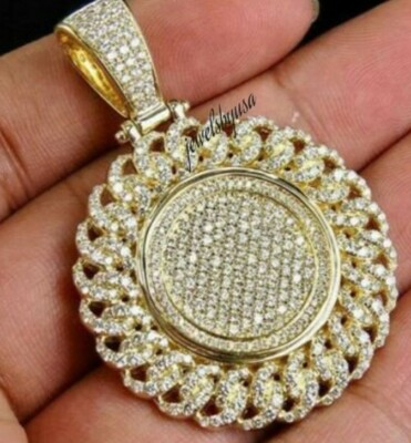 Pre-owned Nsg 1.28 Ct Genuine D/vvs Moissanite Men's Cuban Link Medallion Charm Pendant Silver In White