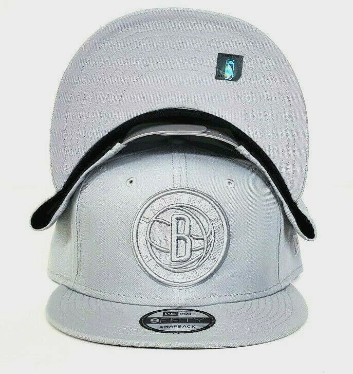 New Era Brooklyn Nets Grey On Grey Logo 9Fifty Snapback ...
