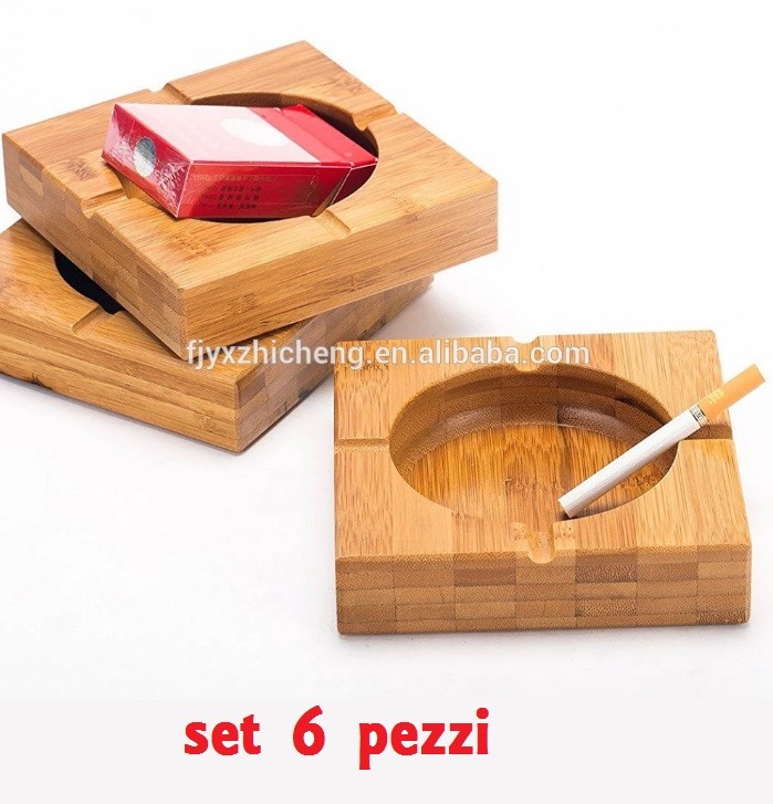 Set 6 Pezzi Posacenere Legno Quadrato Porta Cenere Sigaretta Con Venature dfh
