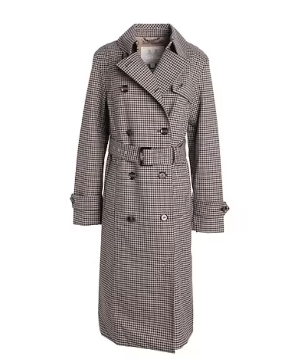 Pre-owned Barbour Greta Houndstooth Double-breasted Showerproof Trench / Pea Coat Msrp$480 In Trench Houndstooth
