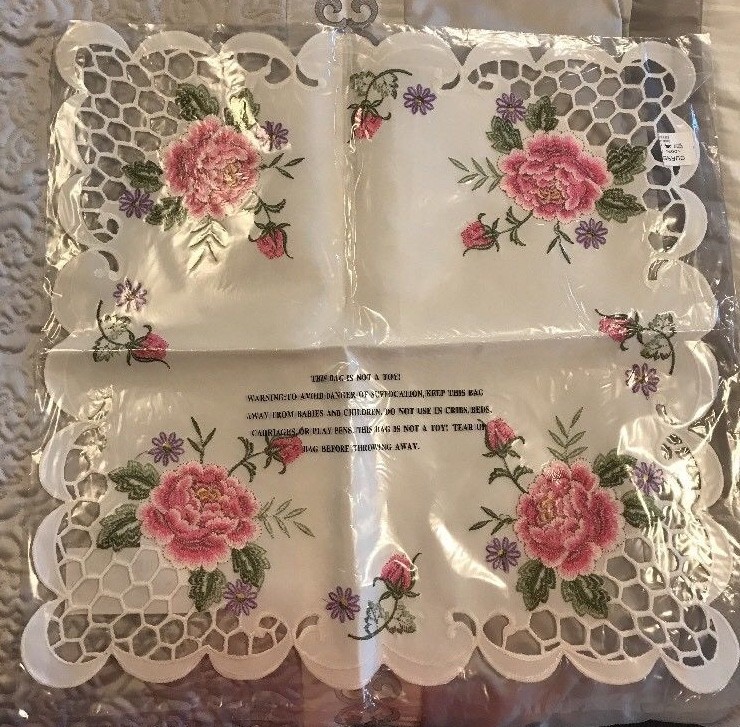 Table Linen Current Square Table Accent Embroidered Pink Roses