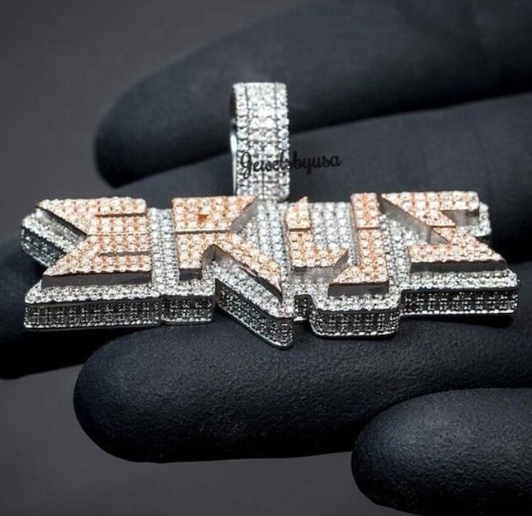 Pre-owned Nsg 3.11ct Genuine Moissanite Men's Customized Name Layer Rapper Pendant 925 Silver In White