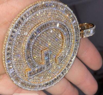 Pre-owned Nsg 9ct Baguette Cubic Zirconia Men's Custom Big Latter Pendant 925 Silver In White