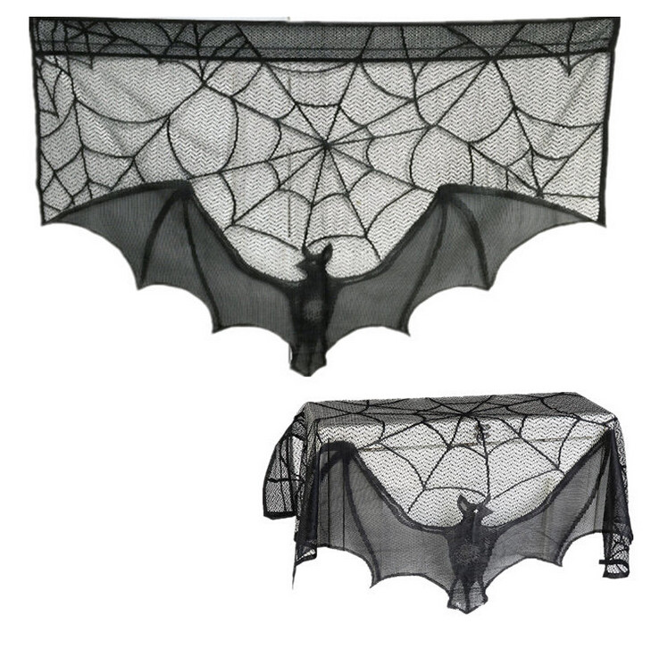 Halloween Lace Window Door Bat Web Curtain Party Decorations Props