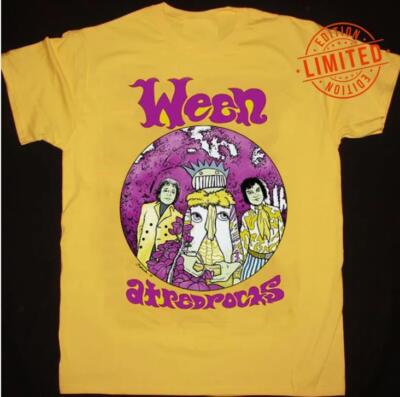 Ween band Short Sleeve Cotton Gift for Friend Yellow Shirt, Size S-2XL