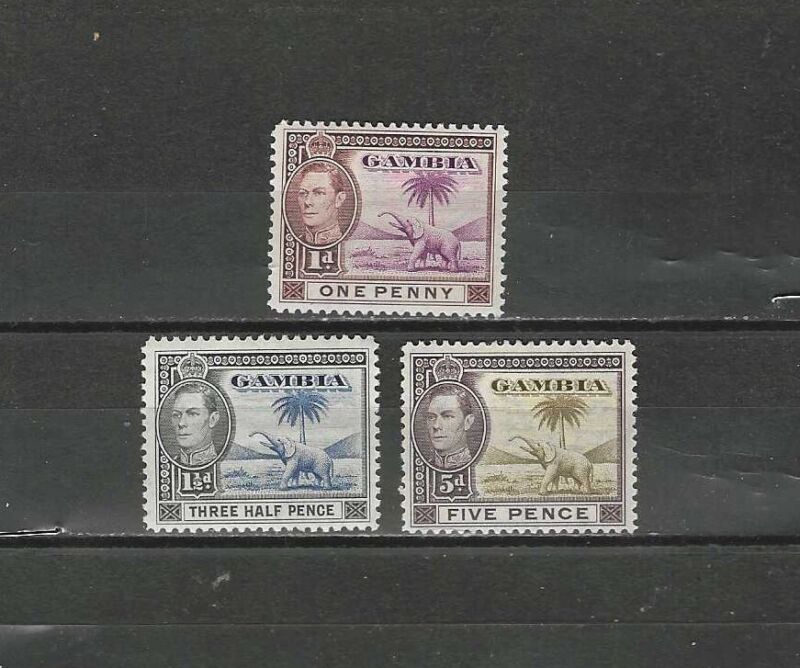 GAMBIA , 1938/46 , GEORGE VI , SET OF 3 STAMPS , PERF , VLH