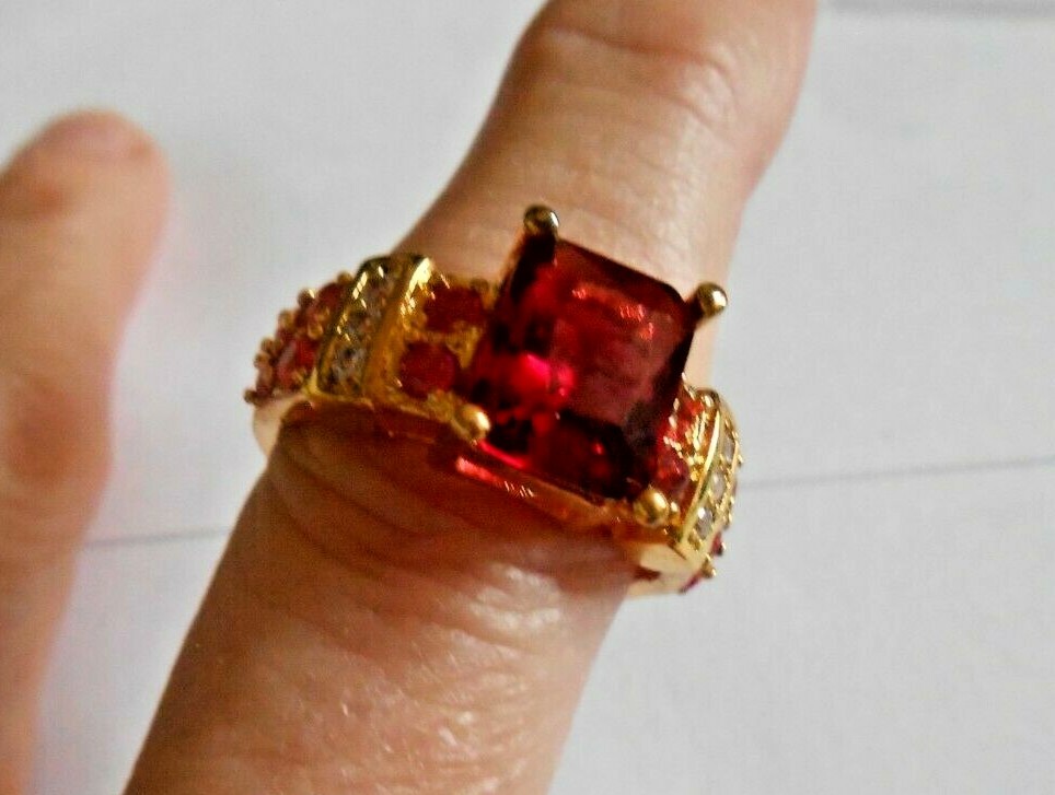Gold colored ring with red and clear stones size 8 | eBay