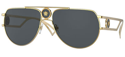 Pre-owned Versace Enamel Medusa Ve 2225 Gold/ Grey 60/15/140 Men Sunglasses In Black