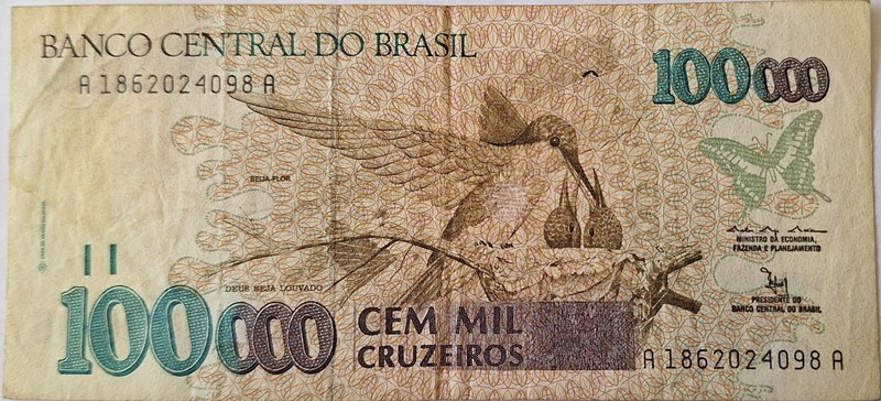 Bresil Brazil Billet 100000 Cruzeiros 1992 P# 235a  Circul