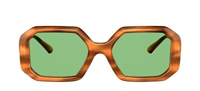 Pre-owned Tory Burch Women's Ty7160u Universal Fit Oval Sunglasses Honey Wood In Solid Green