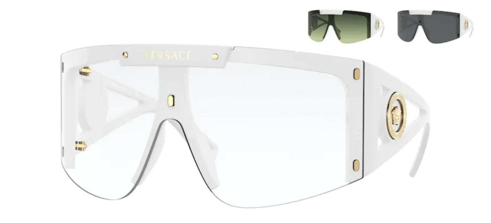 Pre-owned Versace Medusa Icon Ve 4393 White/clear + Green + Grey Lens (401/1w) Sunglasses In Gray