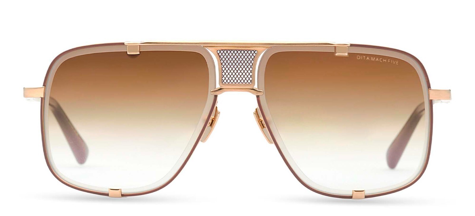 Pre-owned Dita Mach-five Brushed White Gold And Brown/brown Shaded (i-gld-brn) Sunglasses