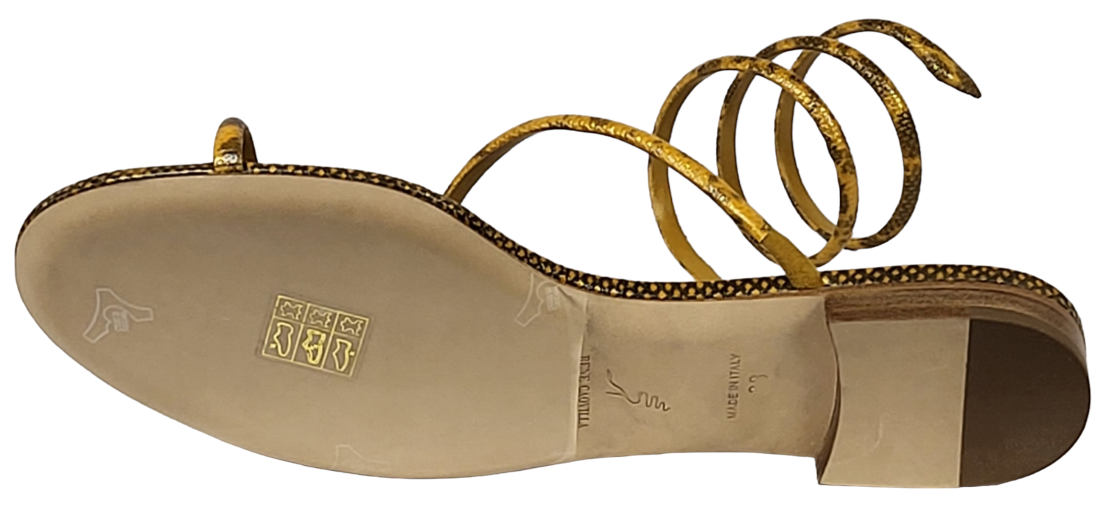Pre-owned René Caovilla Rene Caovilla Cleo Snakeskin Wrap Flat Sandals In Beige Karung (pick Your Size) In Gold